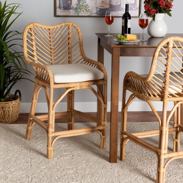 Baxton Studio Arween Modern Bohemian Natural Brown Rattan Counter Stool 225-13071-ZORO - main